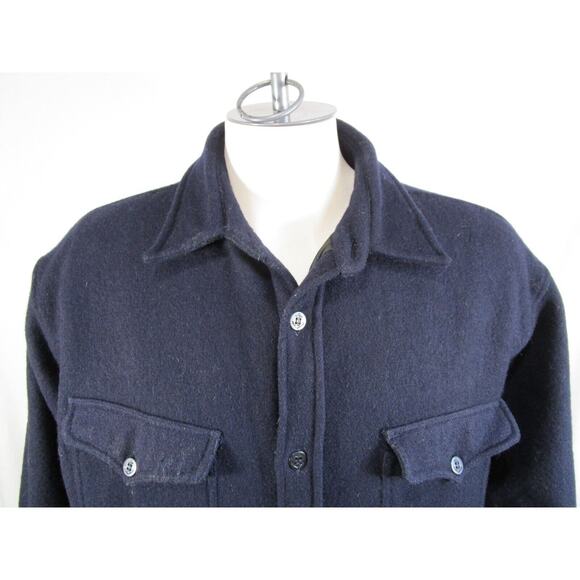 Boat Works Navy Blue Wool Blend Thick Quilt Lined Shirt Jacket Men Sz L - Picture 2 of 12